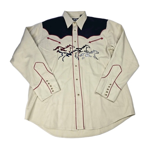 Vintage Roper Mens XL Cowboy Embroidered Western Shirt Rockabilly Rodeo Horses
